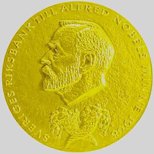 Медаль лауреата нобелевской мемориальной премии по экономике, отличающаяся от «основной» Нобелевской медали (в частности, на ней изображены два скрещенных рога изобилия)